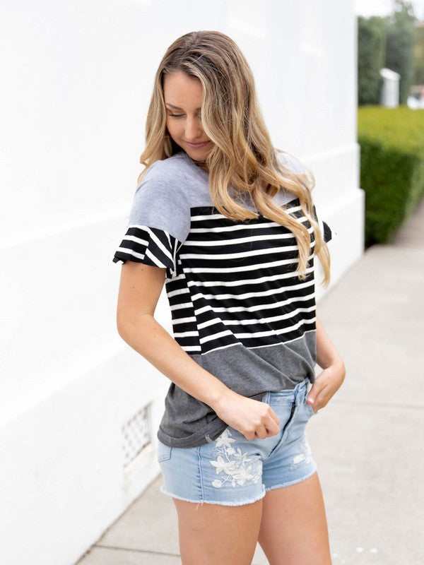 Stripe Ruffle Sleeve Top