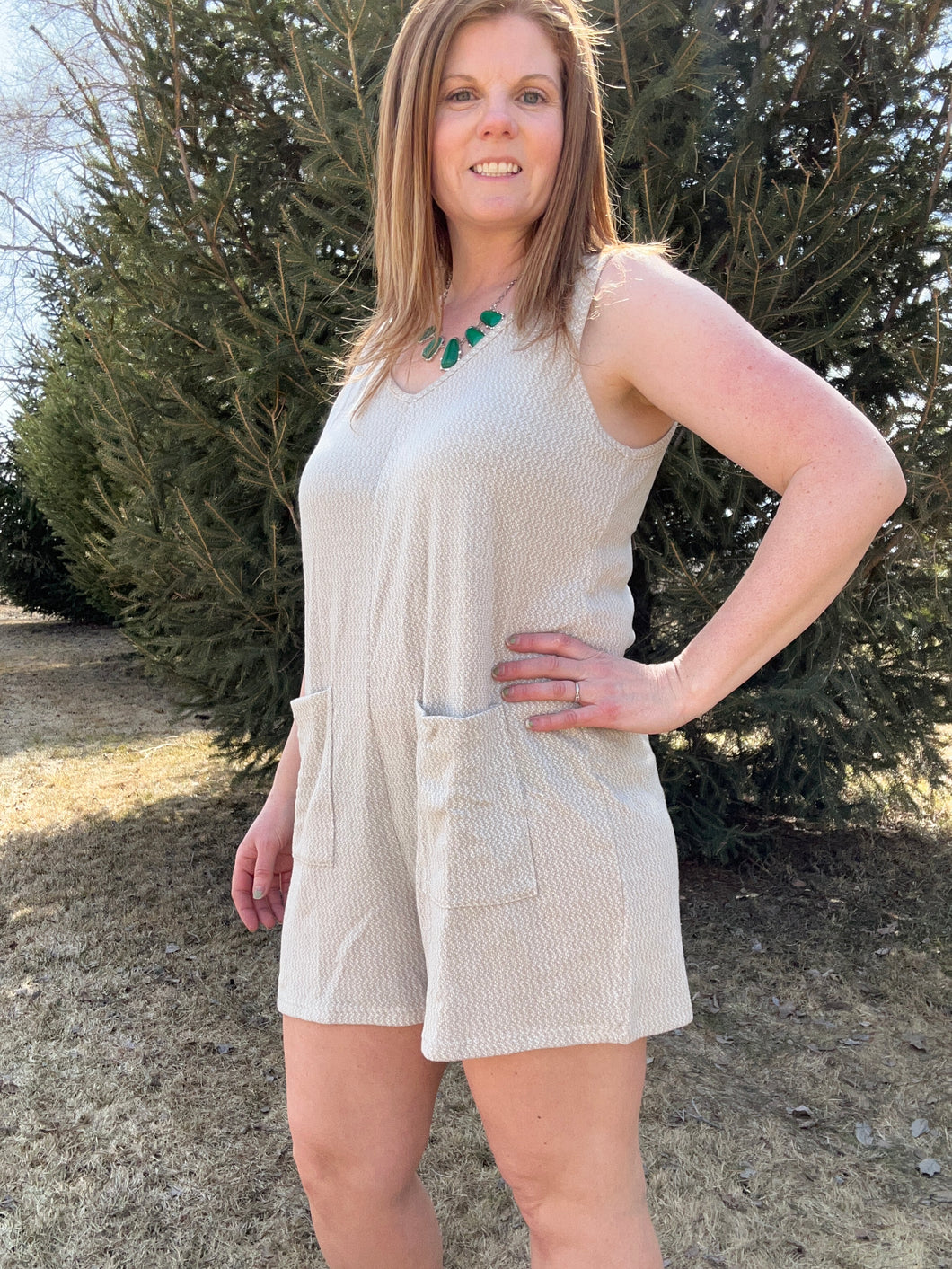 Textured Romper with Pockets