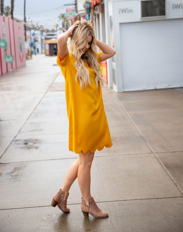 Yellow Scalloped Hem Dress