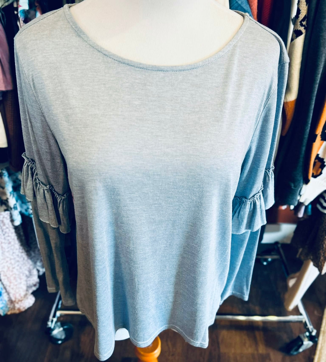 Blue Ruffle Sleeve Top