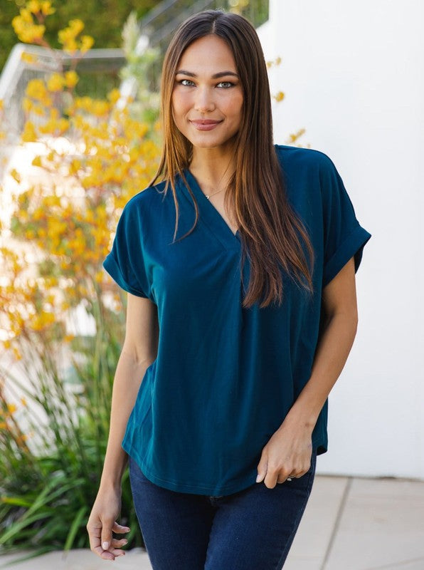 Vneck Cuffed Top
