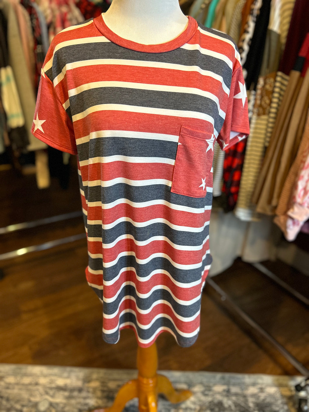 Patriotic Stripe T with Pocket