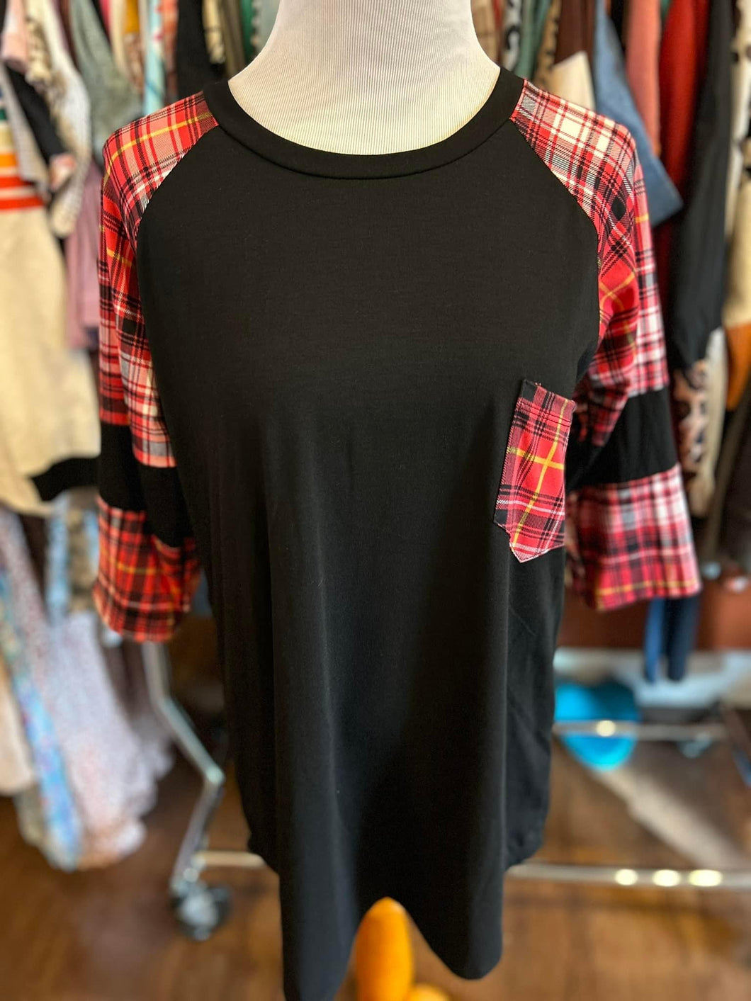 Plaid Sleeve Raglan