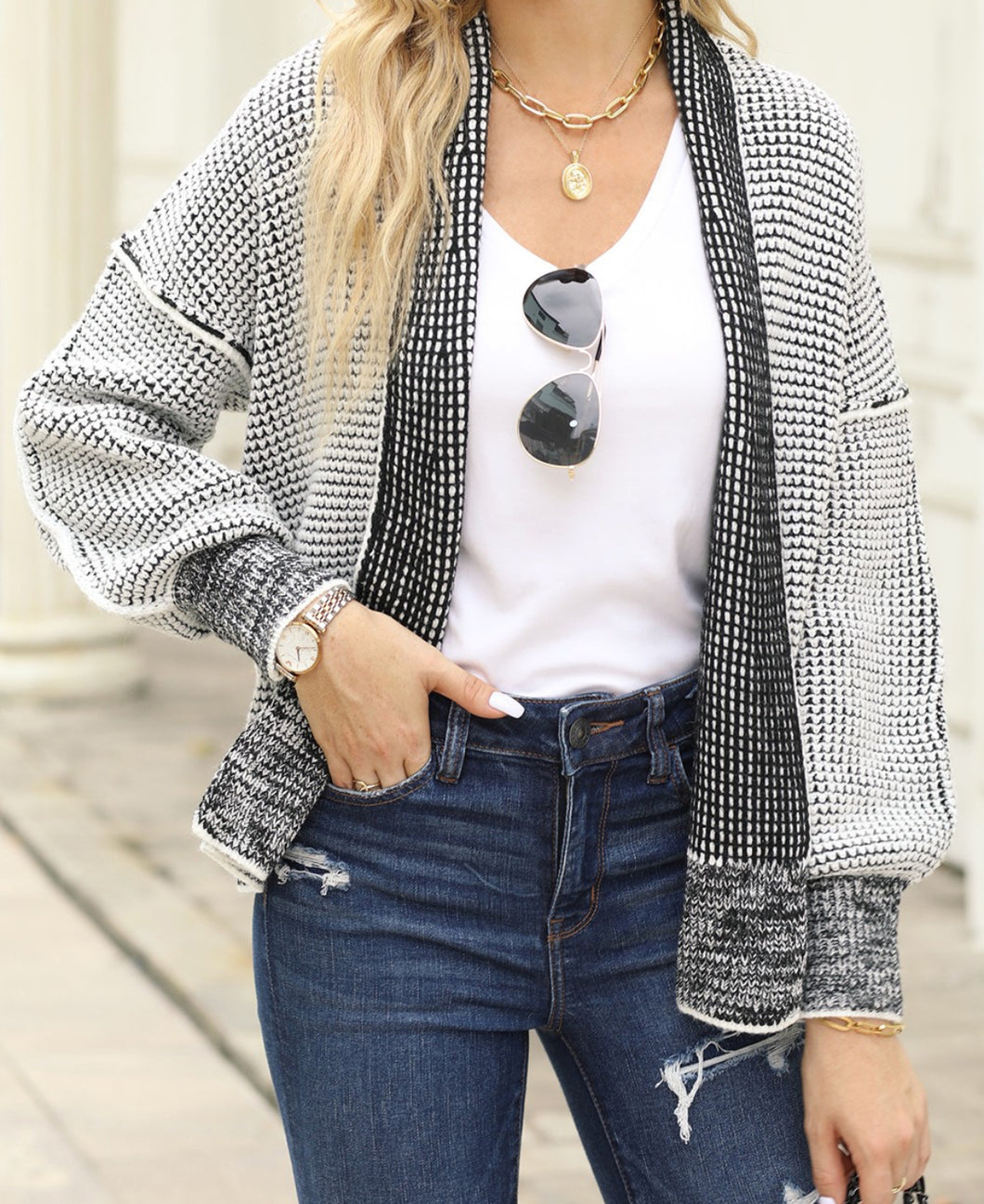 2 Tone Knit Cardigan