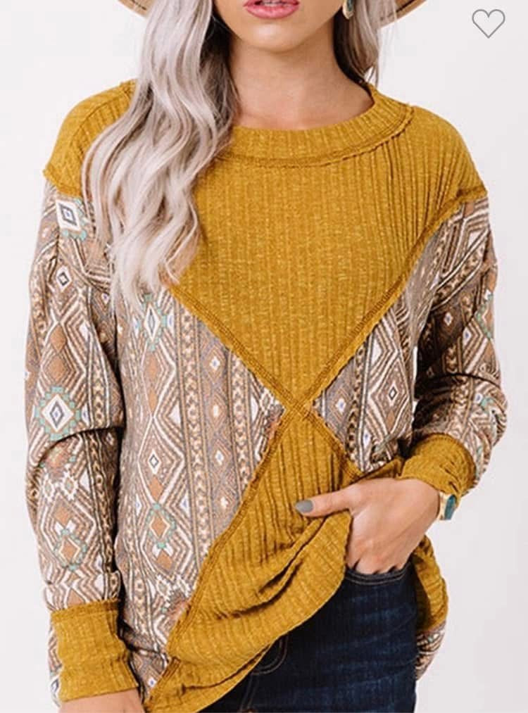 Mustard Western Print Top