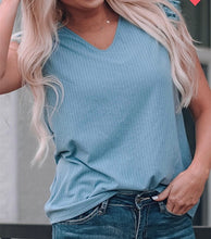 Load image into Gallery viewer, Blue Ribbed Vneck

