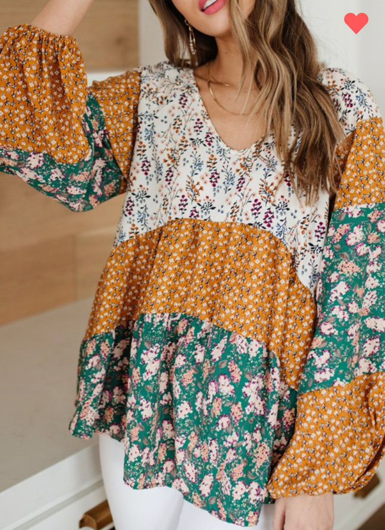 Mustard Teal Floral Babydoll