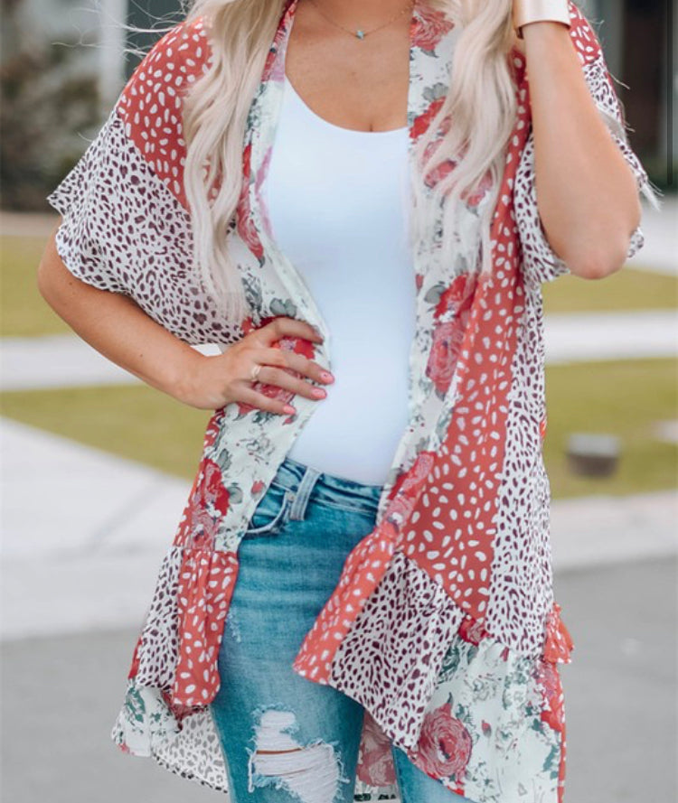 Red Multi-print Kimono