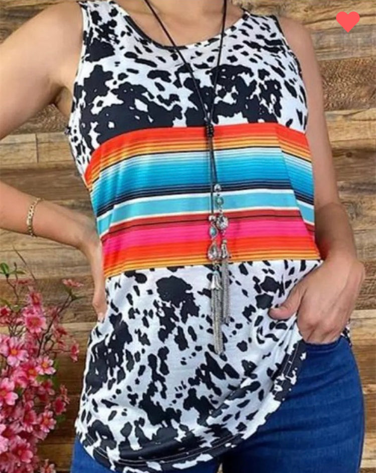 Cowprint Serape Stripe Tank