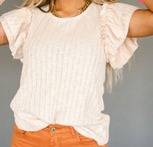 Load image into Gallery viewer, Ruffle Sleeve Ribbed Top
