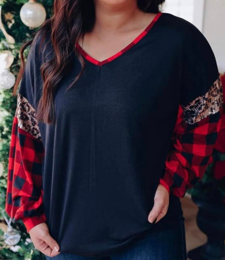 Black with Buffalo Plaid Sleeves