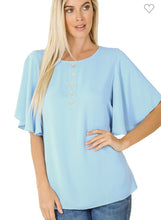 Load image into Gallery viewer, Spring Blue Butterfly Sleeve Blouse
